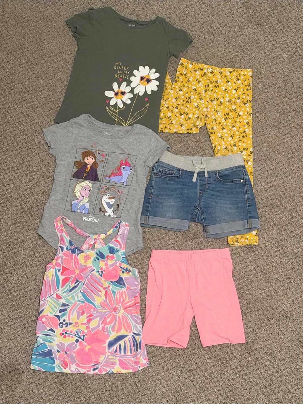 Carter's Mixed Girls Shorts & Tops Set - Olive, Yellow, Denim, Pink